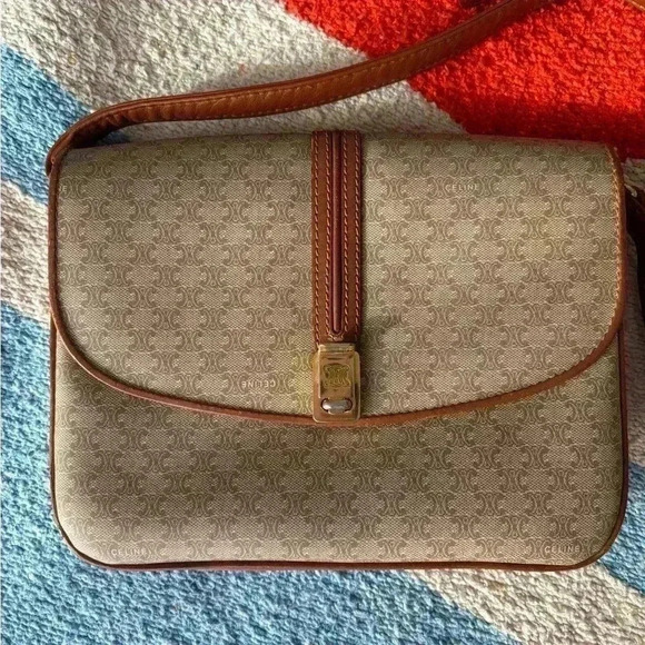 CELINE Macadam Blason Shoulder Cross Body Bag PVC Leather  Beige - Picture 16 of 16